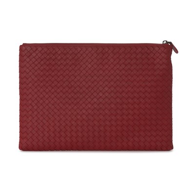 Lot 298 - Bottega Veneta, an Intrecciato large leather wristlet clutch w/bag charm.