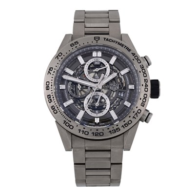 Lot 268 - Tag Heuer, a titanium Calibre Heuer 01 chronograph bracelet watch