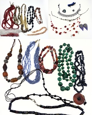 Lot 378 - A selection of gem and paste bead jewellery, with wooden box