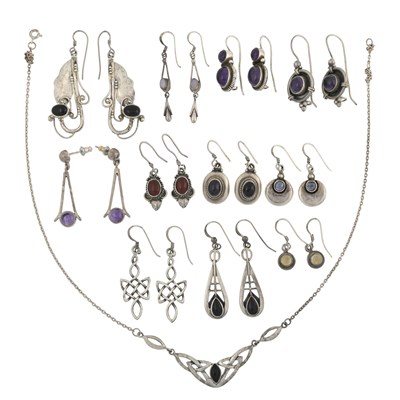 Lot 541 - Eleven sliver and white metal earrings and a necklace