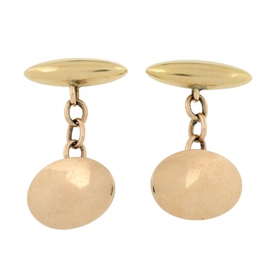 Lot 529 - A pair of early 20th century 10ct gold oval panel and bar cufflinks