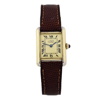 Lot 238 - Cartier, a silver-gilt Must de Cartier Tank wrist watch