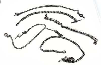 Lot 393 - Five late 19th to early 20th century silver and white metal Albert chains