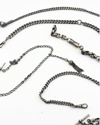 Lot 393 - Five late 19th to early 20th century silver and white metal Albert chains