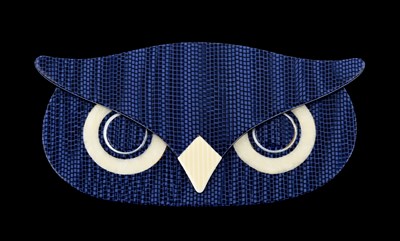 Lot 90 - Lea Stein, a celluloid owl head brooch, c. 1990