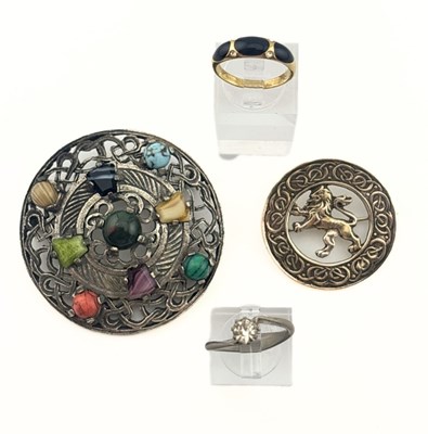 Lot 455 - Two Scottish brooches and two costume rings