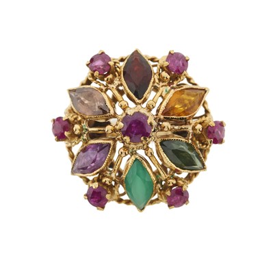 Lot 128 - A multi-gem dress ring