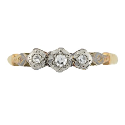 Lot 473 - A mid 20th century single-cut diamond three stone ring