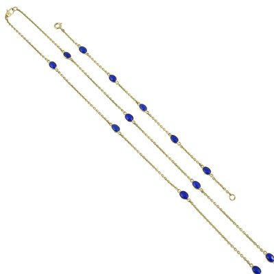 Lot 553 - A 9ct gold lapis lazuli necklace and matching bracelet