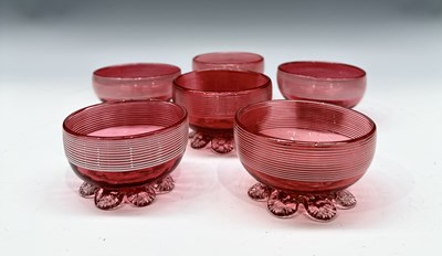 Lot 173 - A set of six Stourbridge glass nut dishes,...