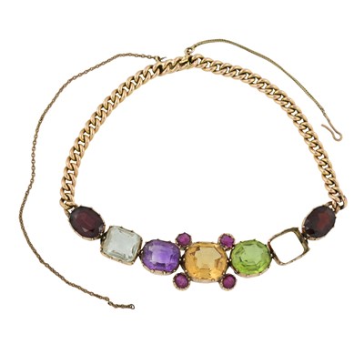 Lot 581 - An early 20th century 15ct gold multi-gem bracelet, AF