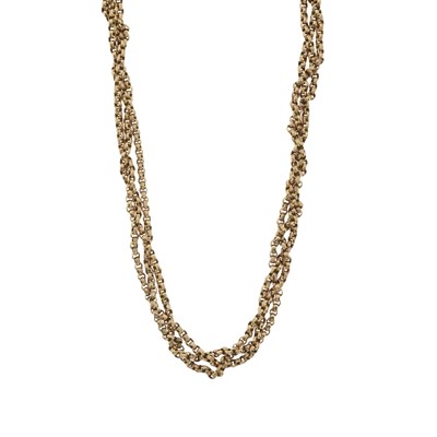 Lot 51 - An early 20th century 9ct gold three-strand Albert chain necklace and a cameo brooch