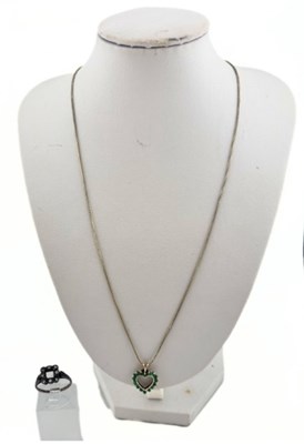 Lot 395 - A chrysoprase heart pendant with chain and a paste cluster ring with vacent central mount