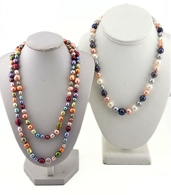 Lot 564 - Two dyed multi-coloured cultured freshwater pearl necklaces