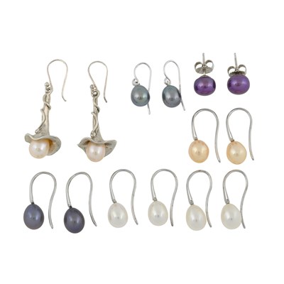 Lot 528 - Seven pairs of cultured pearl earrings