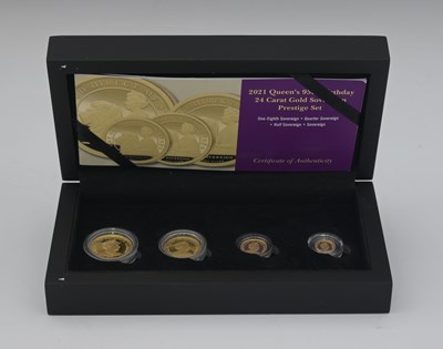 Lot 591 - A Hattons London Queens 95th Birthday set of sovereign coins in box with certificate