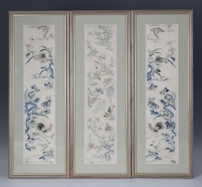 Lot 143 - Three Chinese silk embroidered sleeves, 20th...