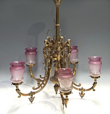Lot 120 - A late Victorian, gilt brass five-light...