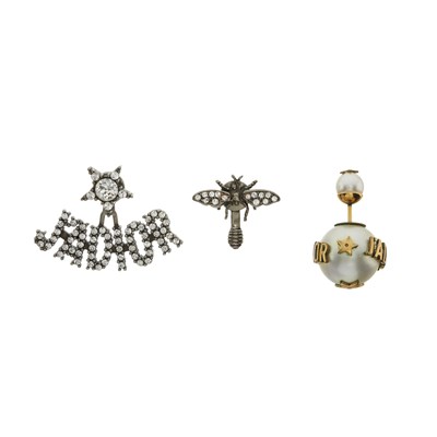 Lot 373 - Christian Dior, a pair of J'adior and Bee paste earrings.