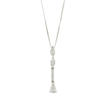 Lot 109 - A 14ct gold pear-shape and marquise-shape diamond drop pendant with chain