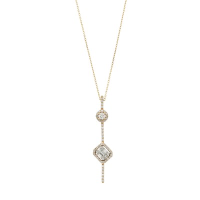 Lot 107 - A diamond cluster and bar pendant with chain