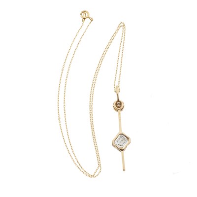 Lot 107 - A diamond cluster and bar pendant with chain