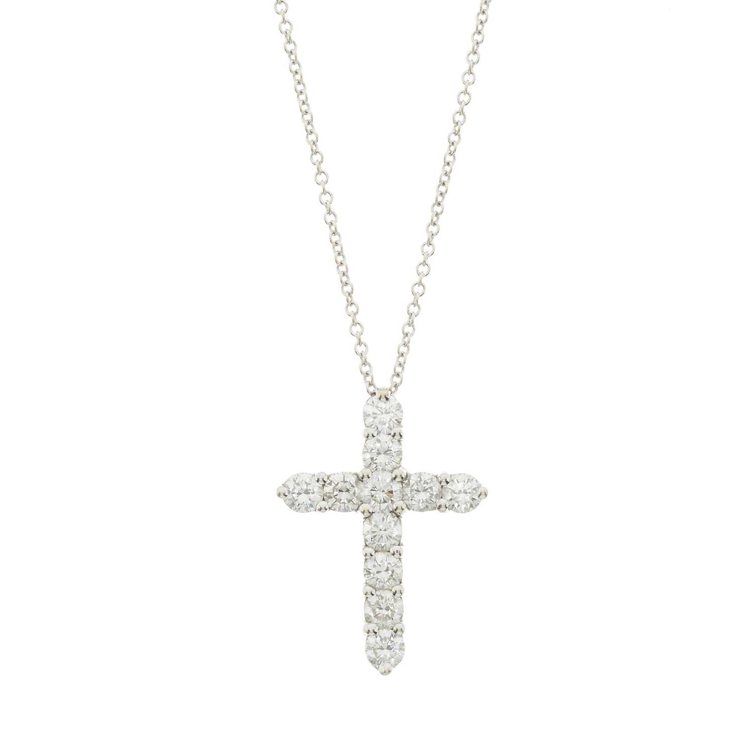 Lot 92 - A brilliant-cut diamond cross pendant and chain