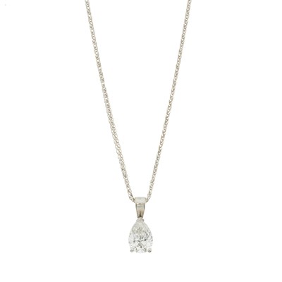 Lot 62 - An 18ct gold pear-shape diamond single-stone pendant and chain