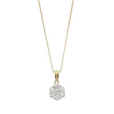 Lot 102 - A brilliant-cut diamond cluster pendant and chain