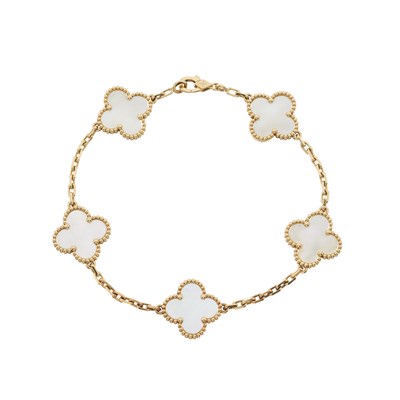 Lot 201 - Van Cleef & Arpels, an 18ct gold Vintage Alhambra mother-of-pearl bracelet