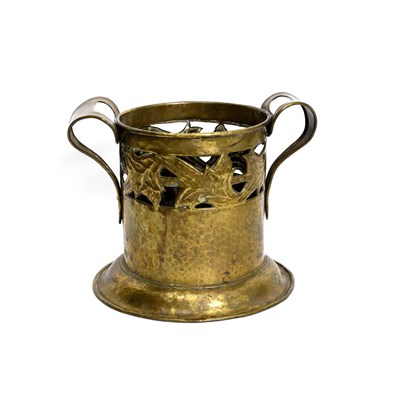 Lot 618 - A large Arts and Crafts brass wine bottle...