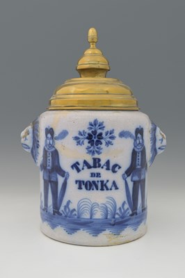 Lot 743 - A Delft blue and white faience tobacco jar,...