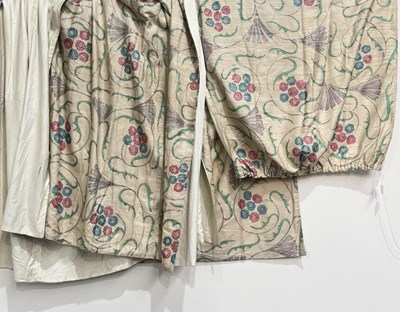 Lot 311 - Two pairs of oriental silk curtains, first...