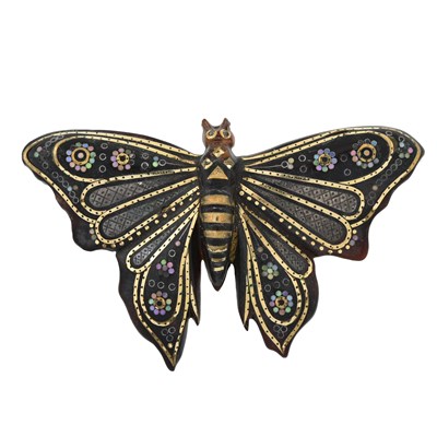 Lot 472 - A late Victorian tortoiseshell pique butterfly brooch