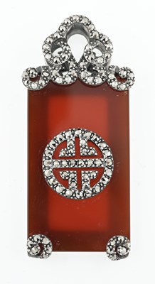 Lot 481 - A marcasite and carnelian panel pendant