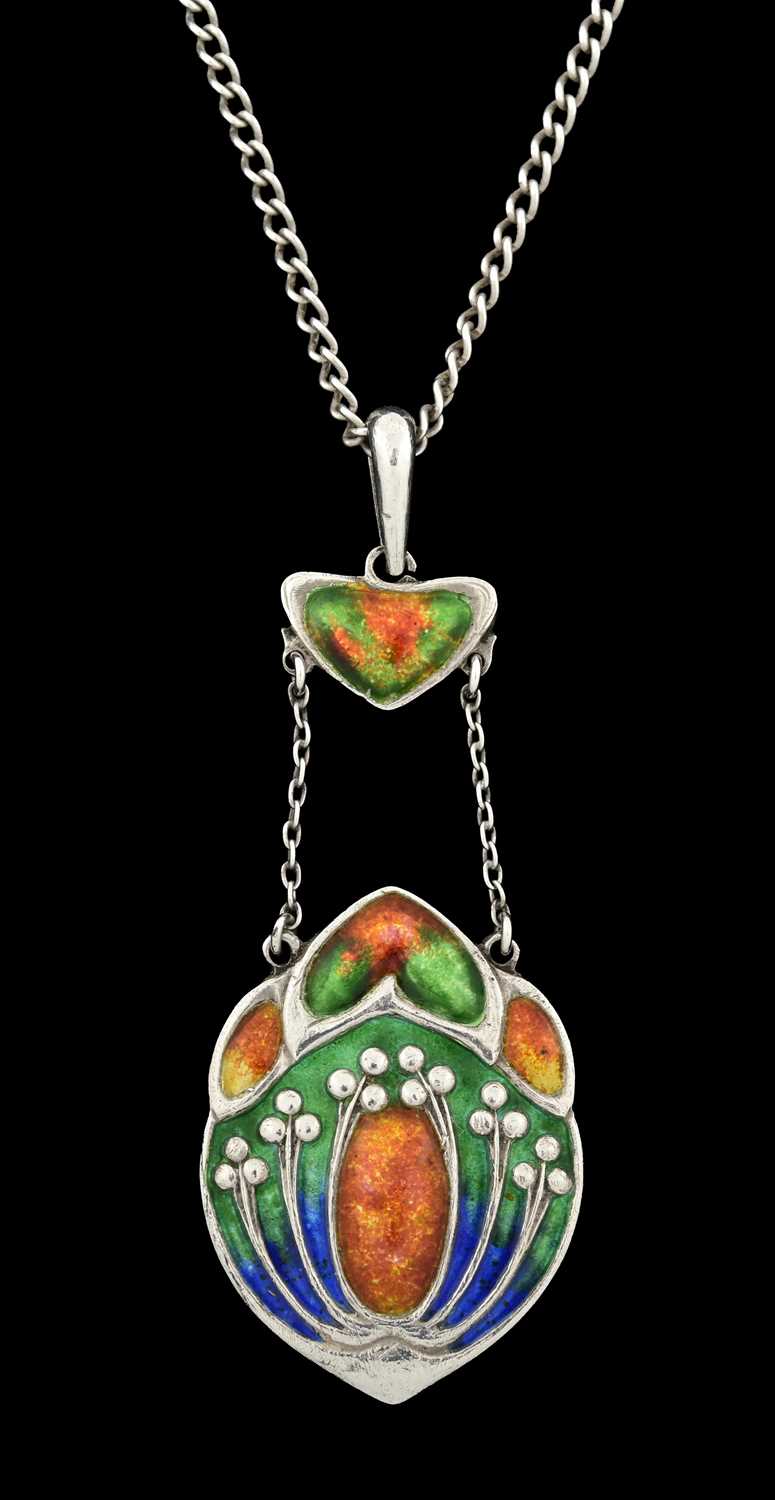 Lot 35 - Liberty & Co., an Arts & Crafts silver enamel pendant with later chain