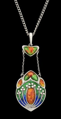 Lot 35 - Liberty & Co., an Arts & Crafts silver enamel pendant with later chain