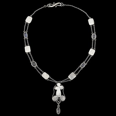 Lot 34 - An Arts & Crafts silver moonstone and enamel necklace
