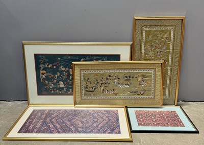 Lot 679 - A collection of Asian framed embroidered...