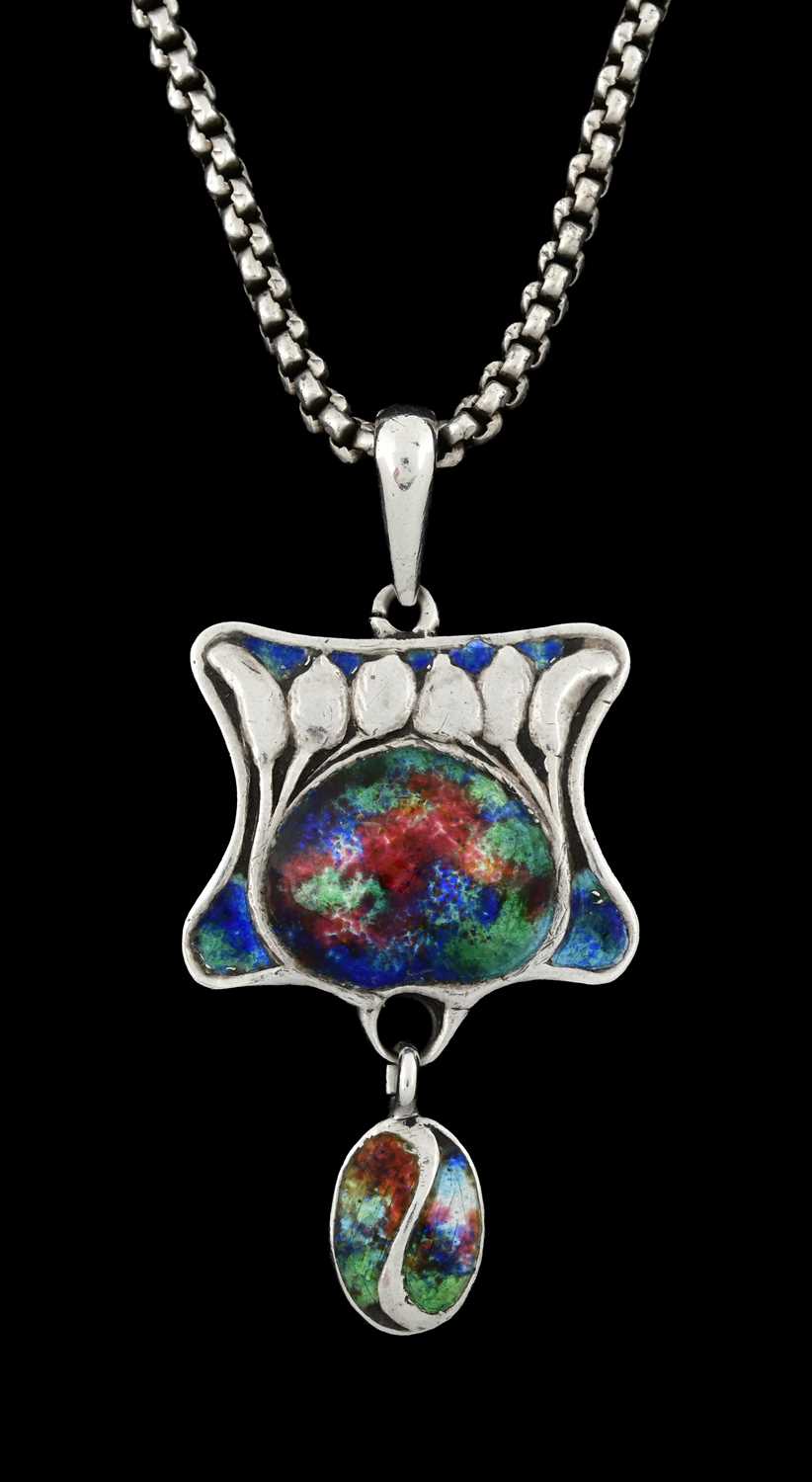 Lot 26 - Liberty & Co., by William Hair Haseler, an Arts & Crafts silver enamel pendant, with later chain