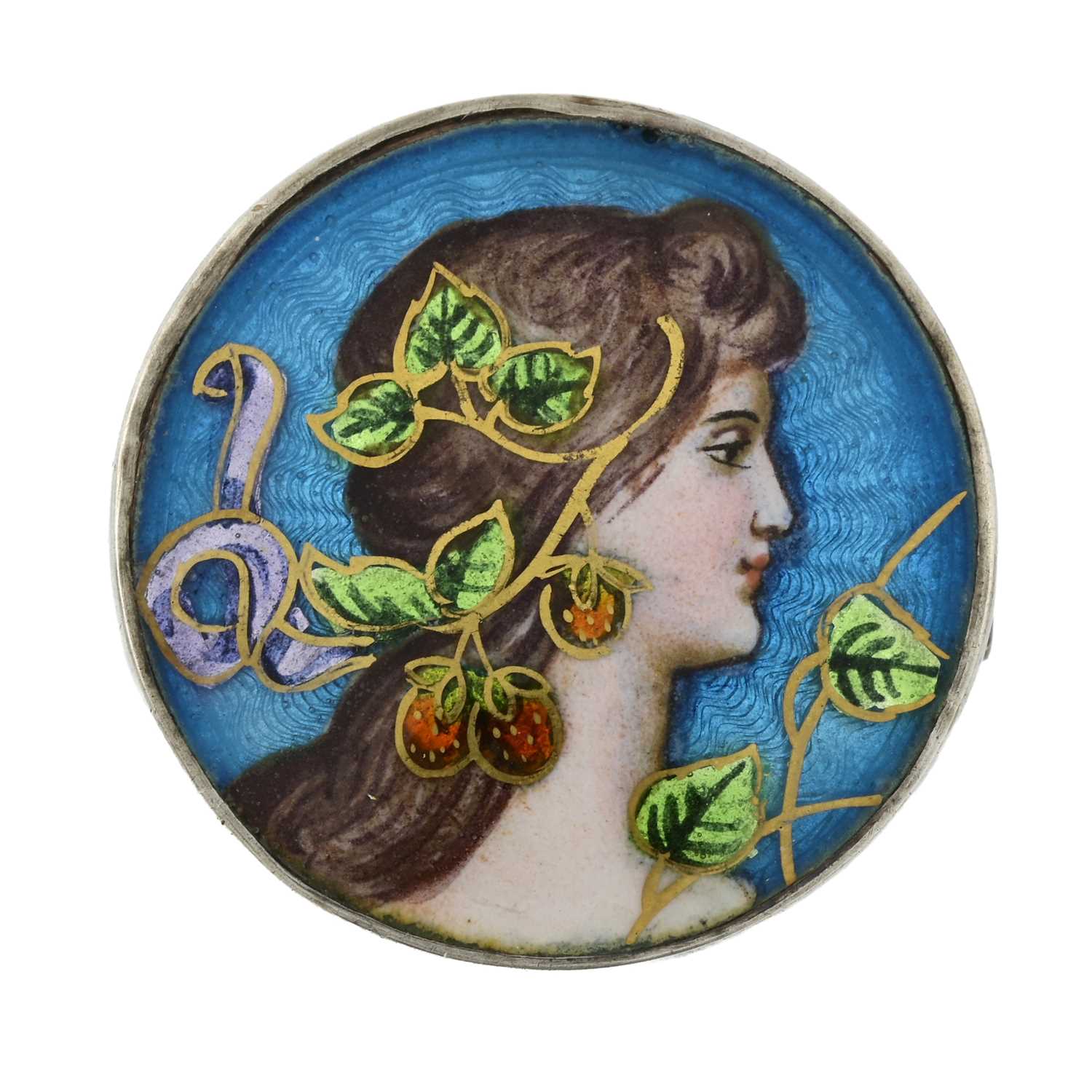 Lot 36 - An Art Nouveau silver enamel brooch, signed Fraises