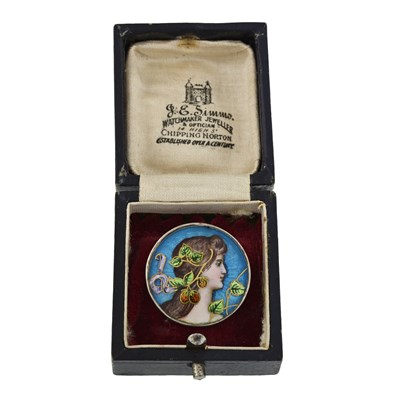 Lot 36 - An Art Nouveau silver enamel brooch, signed Fraises