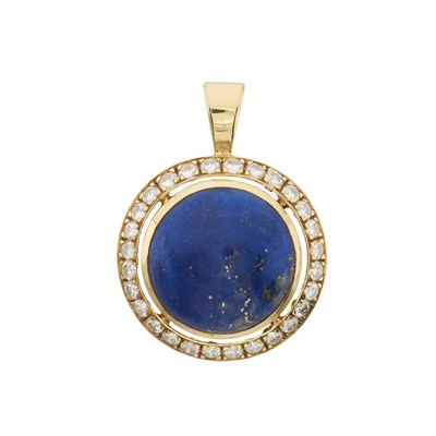 Lot 154 - A lapis lazuli and brilliant-cut diamond cluster pendant