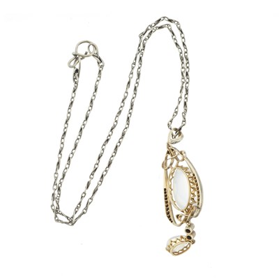 Lot 40 - Archibald Knox (attributed) for Liberty and Co., an Arts & Crafts moonstone & diamond pendant