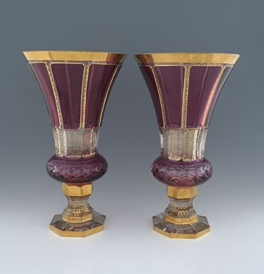Lot 705 - A large pair of Bohemian ruby cased and gilded...