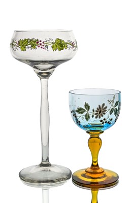 Lot 206 - Two Secessionist enamelled wine glasses...