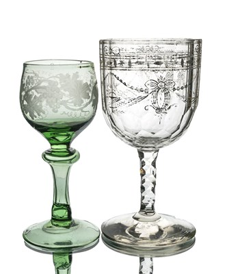 Lot 695 - Two 18th century Bohemain goblets, one green...