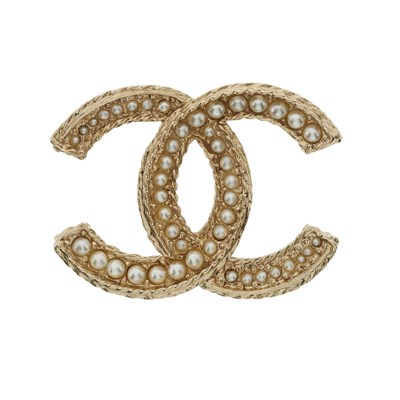 Lot 348 - Chanel, a faux pearl CC pin brooch.