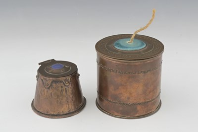 Lot 602 - Two Arts and Crafts Ruskin cabochon set copper...