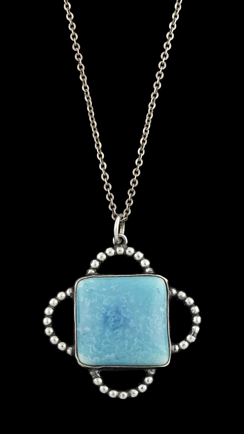 Lot 57 - Ruskin, an Arts and Crafts silver mounted...